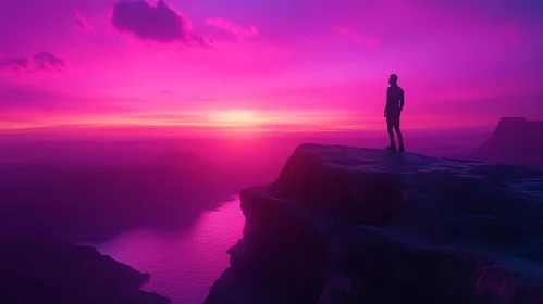 Man Silhouette at Pink Sunset