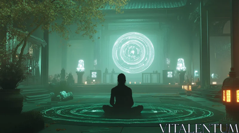 Zen Meditation in Ethereal Oriental Garden AI Image