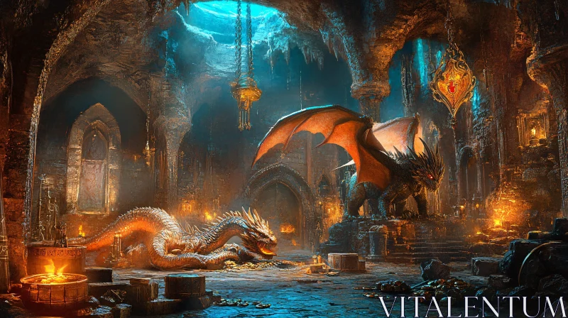 AI ART Fantasy Dragons in a Treasure Cave