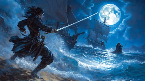 Warrior's Ocean Quest under Moonlight