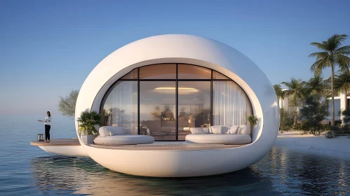 Modern Spherical House Over Ocean