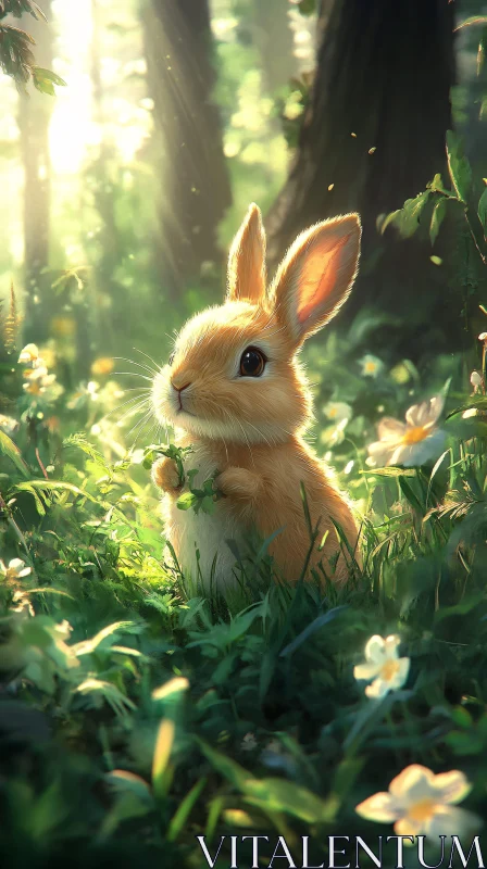 Forest Bunny in Sunlight AI Image