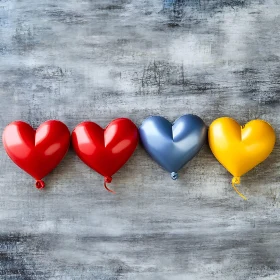 Four Heart Balloons on Gray Surface