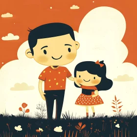 Father and Daughter Cartoon Illustration