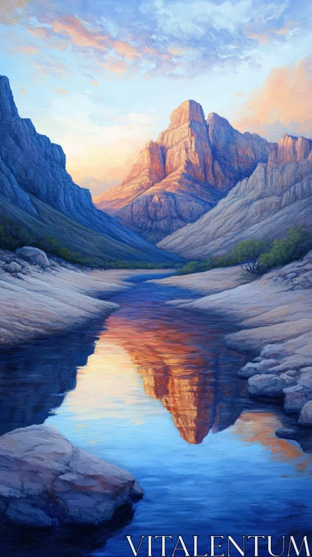 AI ART Sunset Reflected in Mountain River