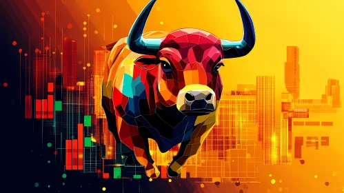 Geometric Bull and Cityscape