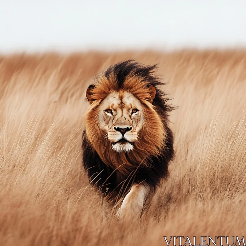 Lion Portrait in Tall Grass AI Image