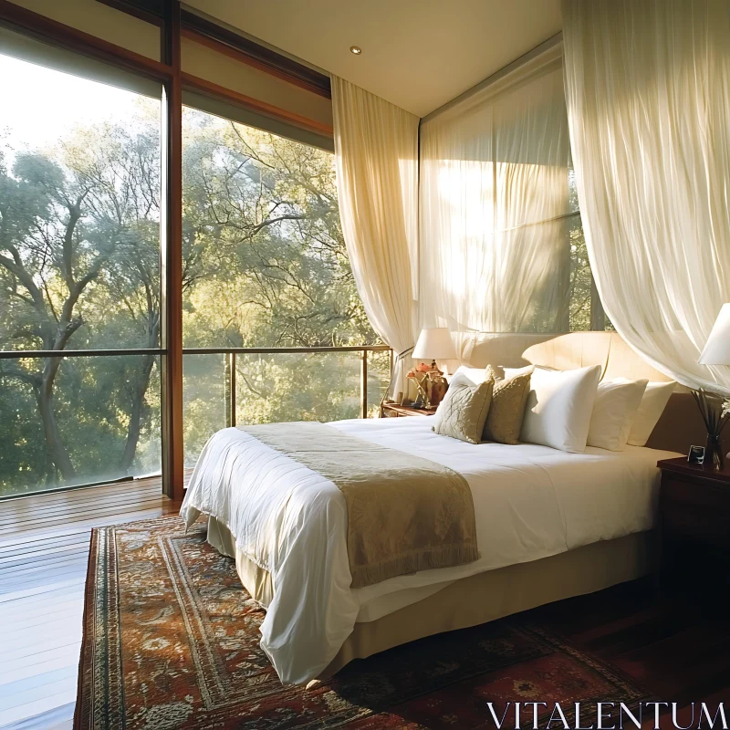 Serene Bedroom Overlooking Forest AI Image