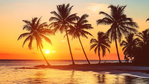 Beach Sunset with Silhouetted Palms