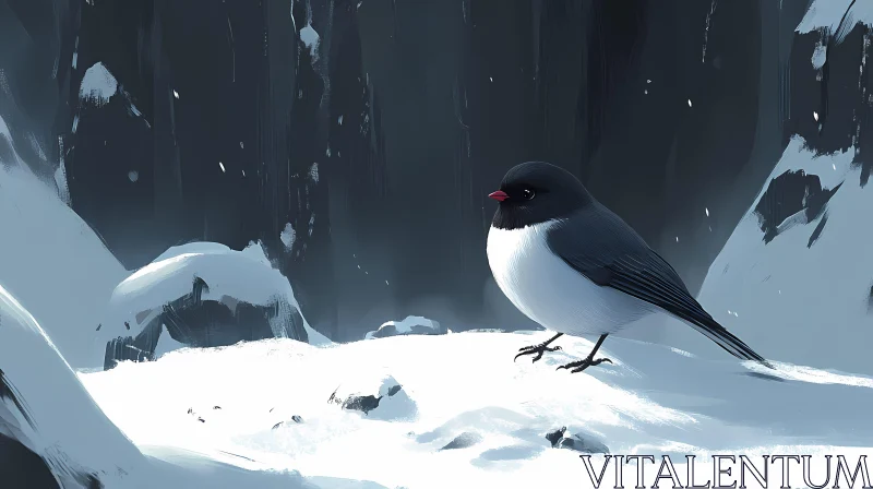 Winter Bird Amidst Snowy Cliffs AI Image