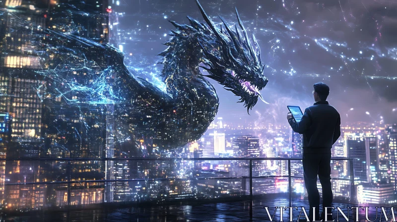 Urban Dragon Encounter Digital Art AI Image