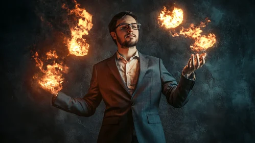 Fiery Magic: Man in Suit