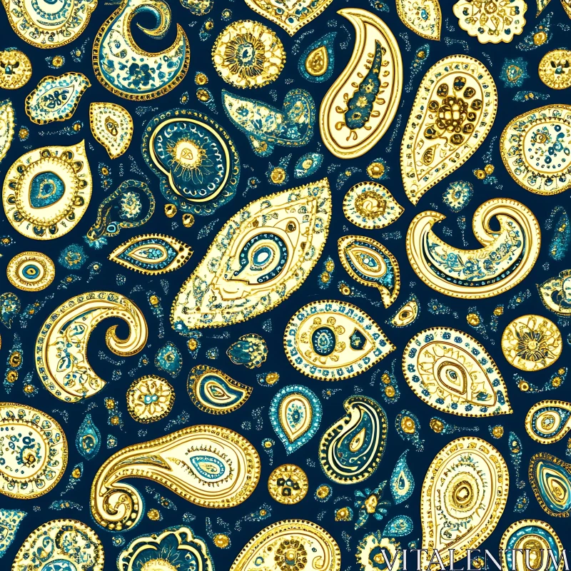 Classic Paisley Ornament on Dark Blue Background AI Image