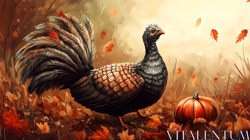 Thanksgiving Bird with Pumpkin AI Image