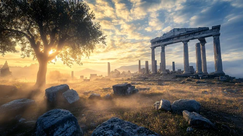 Greek Ruins Landscape at Dawn