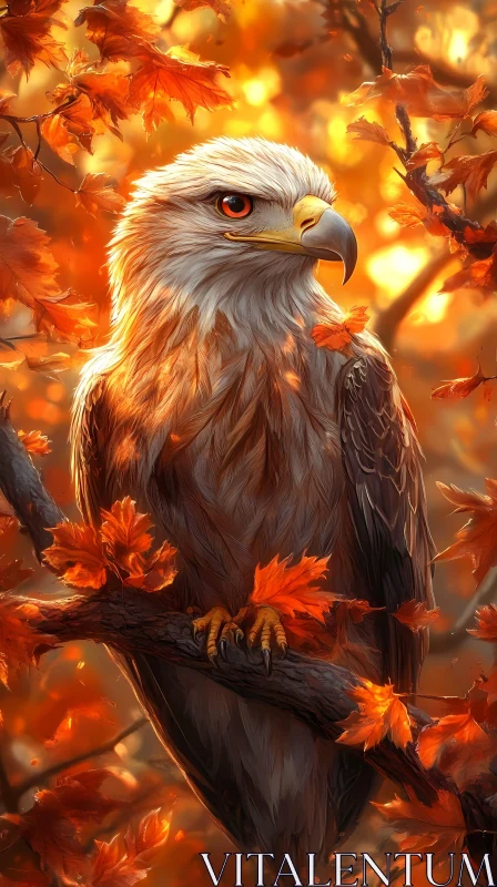 Eagle Amidst Autumn Leaves AI Image