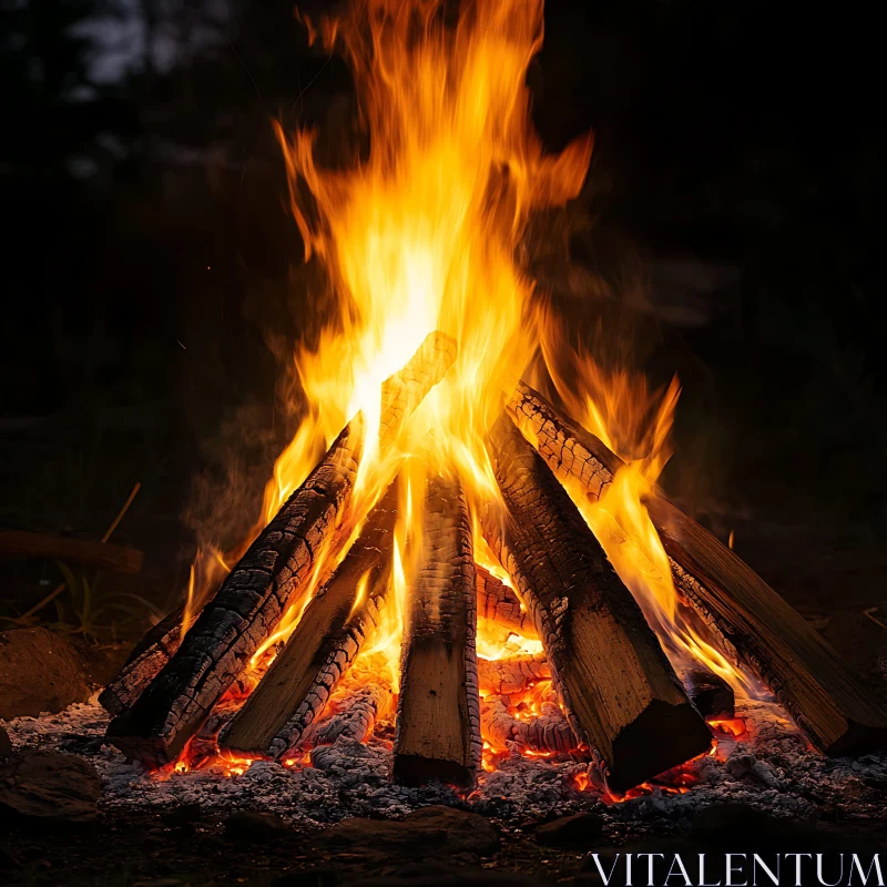 Glow of a Nighttime Campfire AI Image