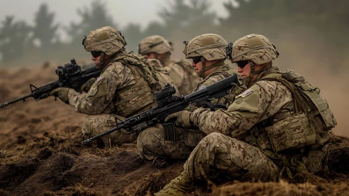 Camouflaged Soldiers in Position