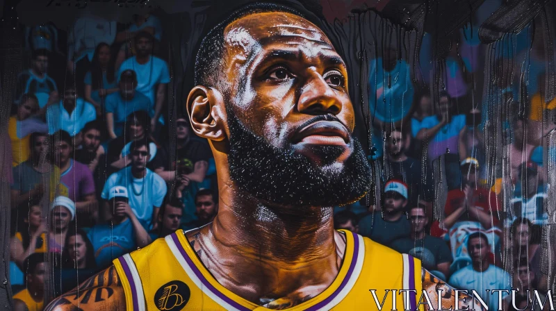 AI ART Focused LeBron James in Basketball Action