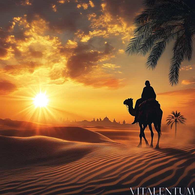 Camel Ride at Sunset AI Image