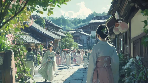 Women in Traditional Dress on City Street