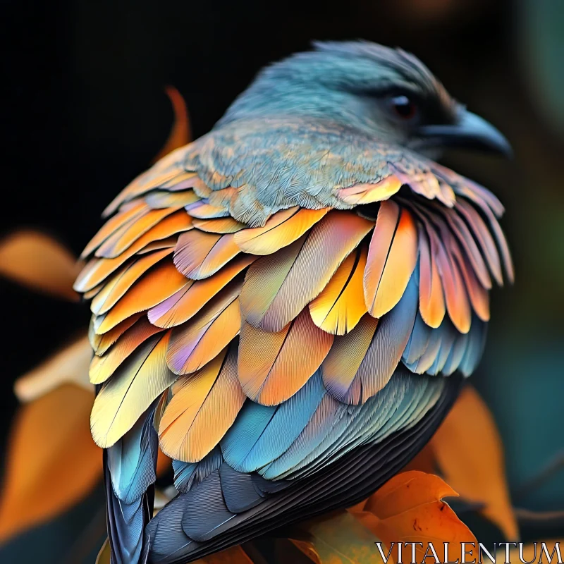 Iridescent Feathered Bird Portrait AI Image