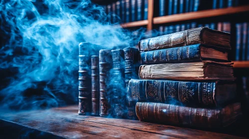 Ancient Books with Blue Smoke Effect