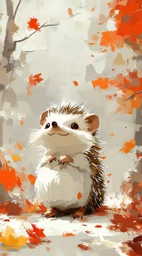 Smiling Hedgehog and Autumn Leaves