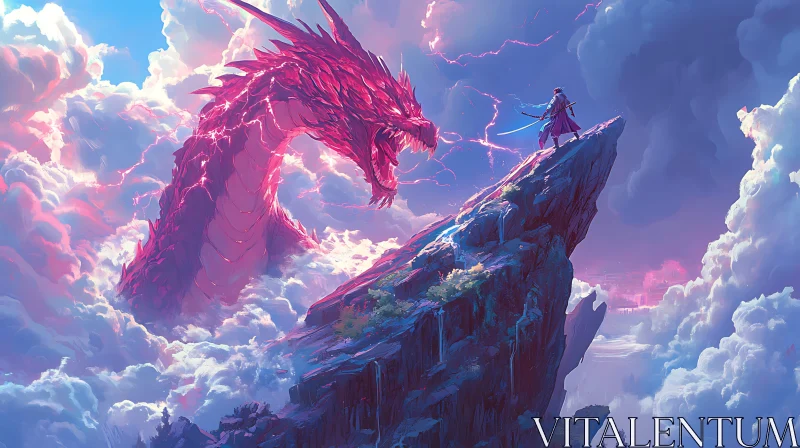 AI ART Warrior vs Dragon in a Fantasy Landscape