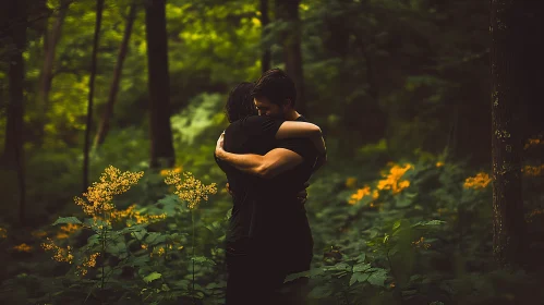 Lovers' Embrace in Woodland Scene