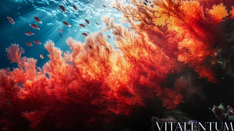 AI ART Colorful Marine Life Amongst Orange and Red Corals