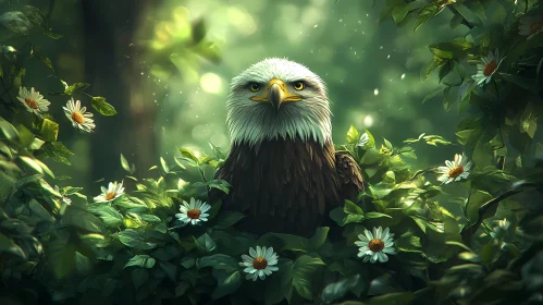 Eagle and Daisies in Forest