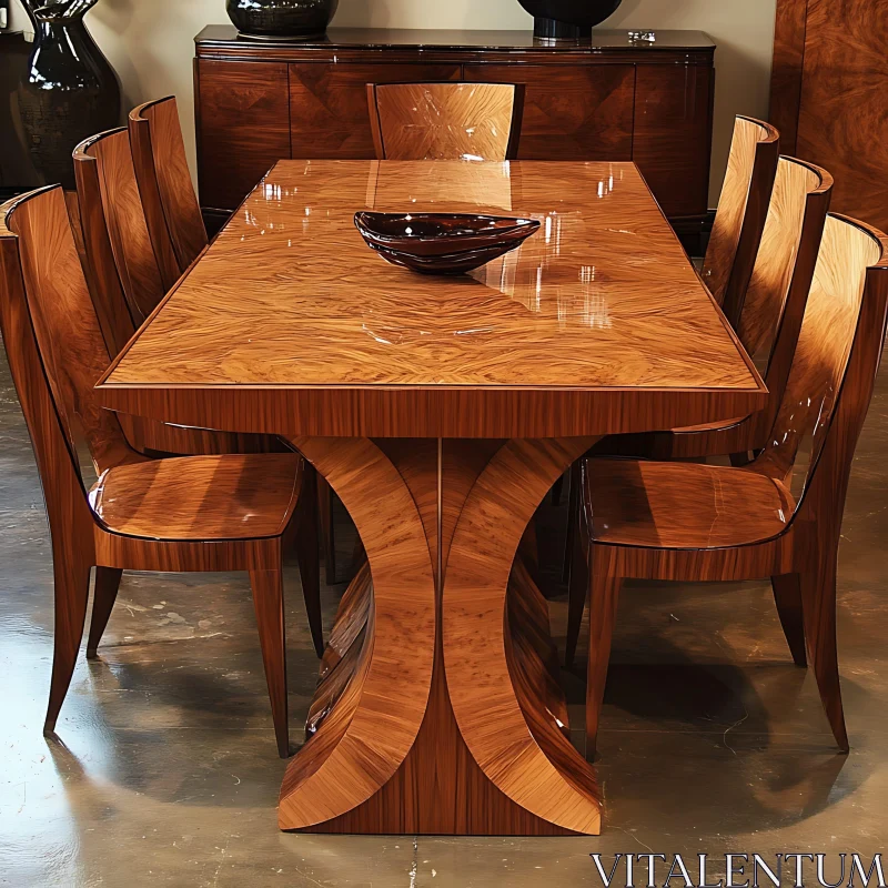 AI ART Contemporary Wooden Dining Table and Chairs