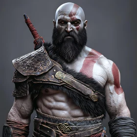 Armored Warrior with Sword and Red Markings