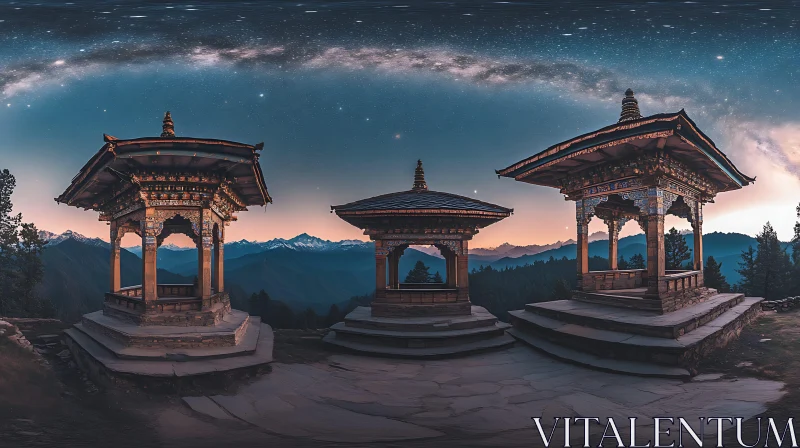 AI ART Ornate Pavilions Landscape at Night