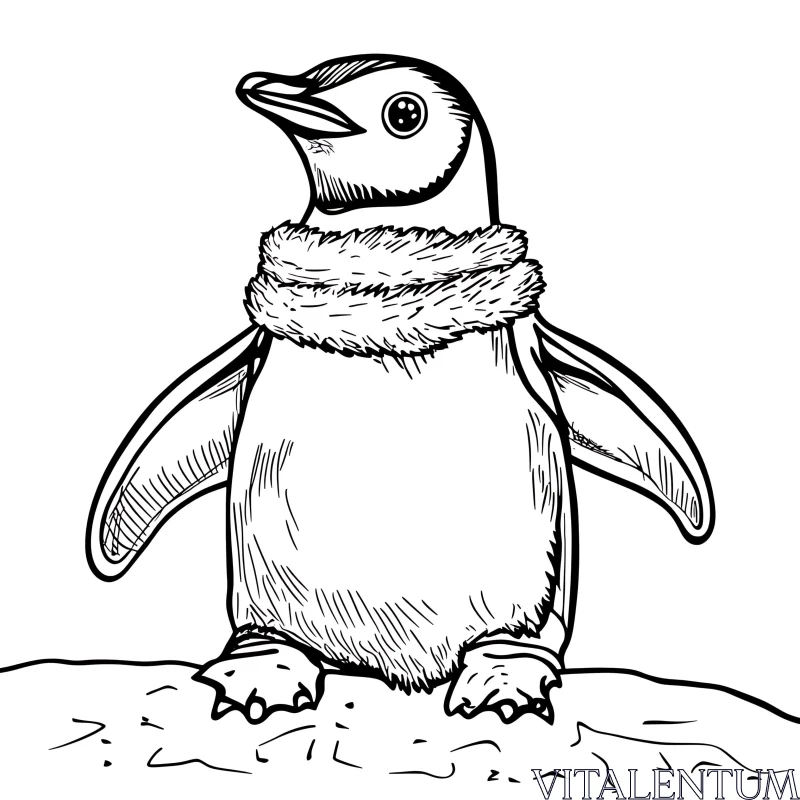 AI ART Monochrome Penguin Illustration with Winter Scarf