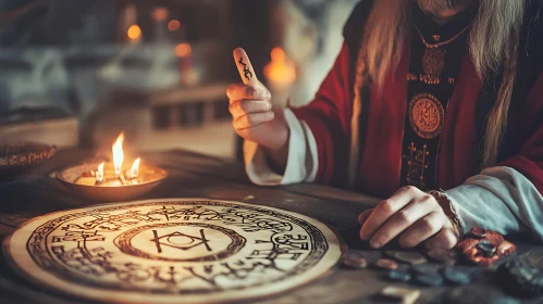 Mystical Ritual with Runes and Candlelight