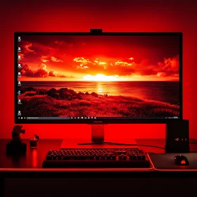 High-Tech Desktop with Vivid Sunset