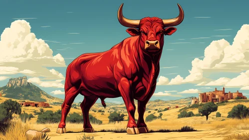 Majestic Red Bull in Desert