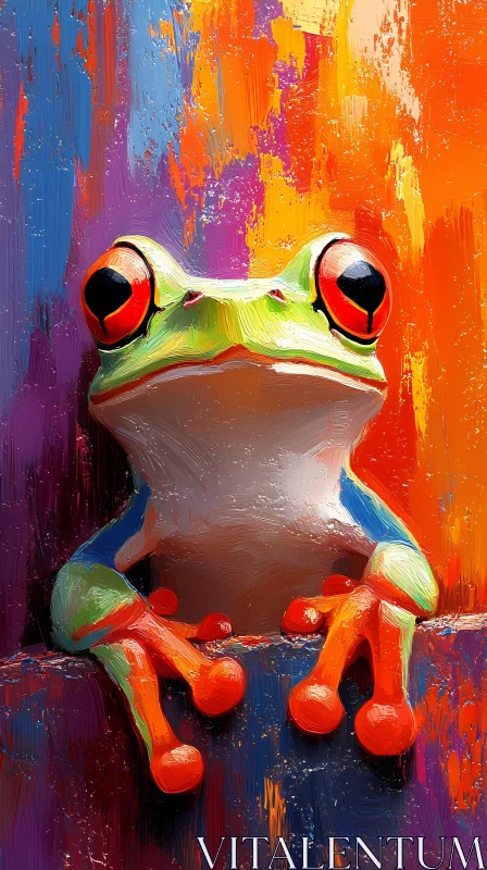 Vivid Frog Art on Abstract Background AI Image