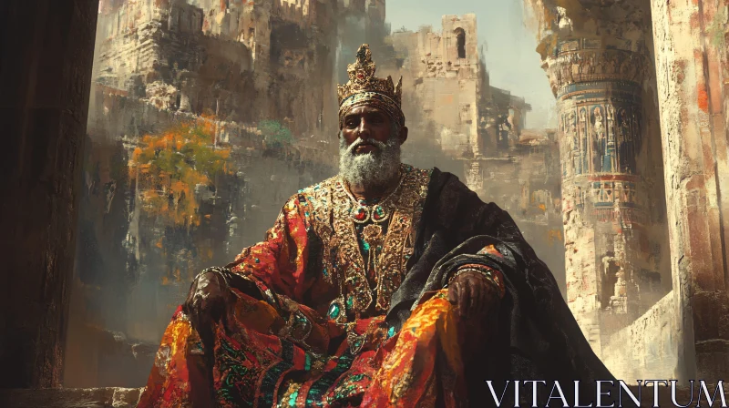 Throne of Antiquity: Portrait of a King AI Image