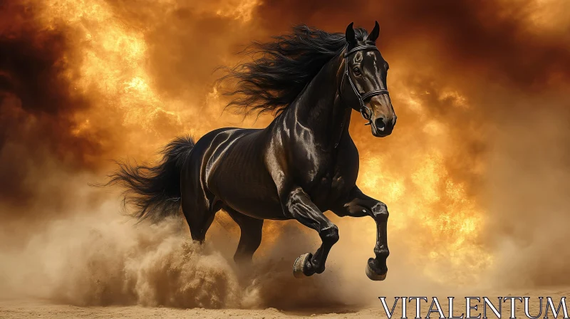 Galloping Horse with Flames AI Image