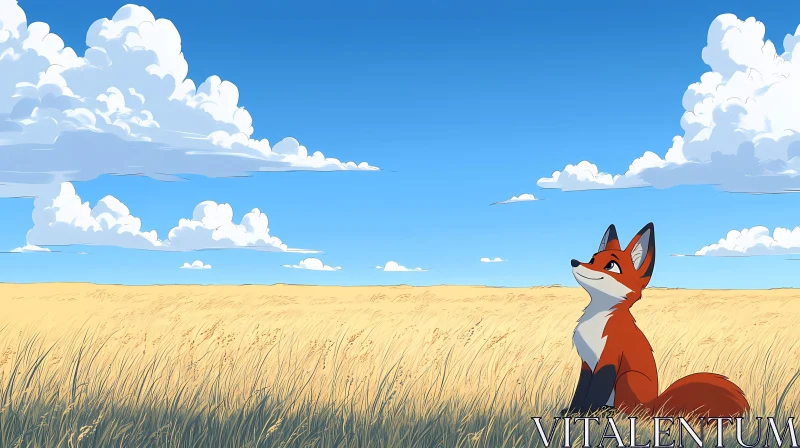 Content Fox under Blue Sky AI Image