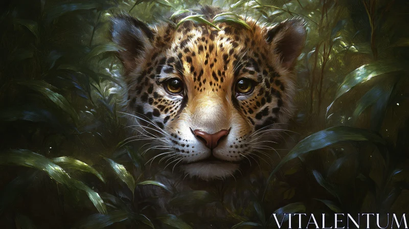 Leopard in Dense Greenery AI Image