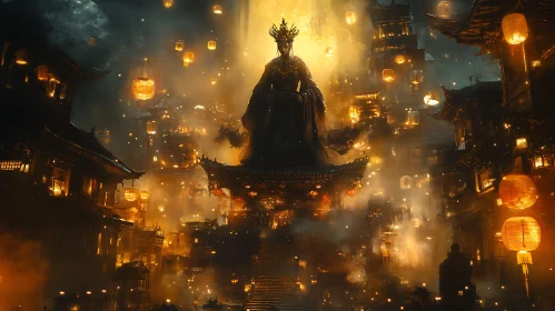 Lantern Lit Cityscape with Central Figure