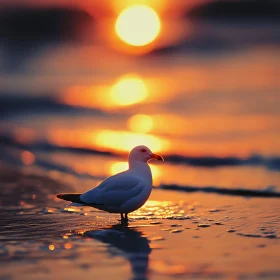 Bird on the Beach at Sunset