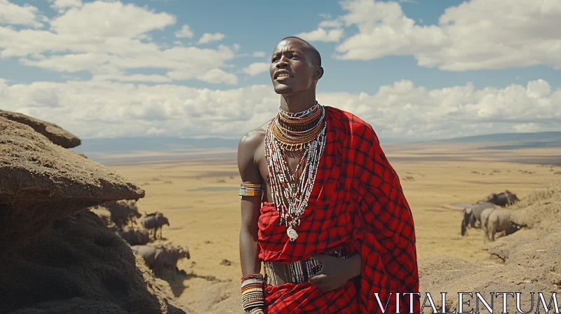 African Maasai Warrior in Cultural Dress AI Image