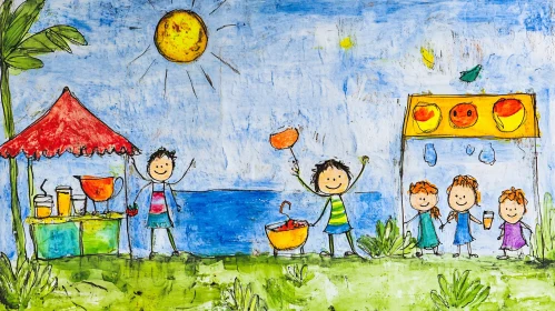 Childlike Beach Scene Art