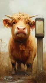 Highland Cow and Rustic Post