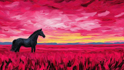 Black Stallion in a Red Field